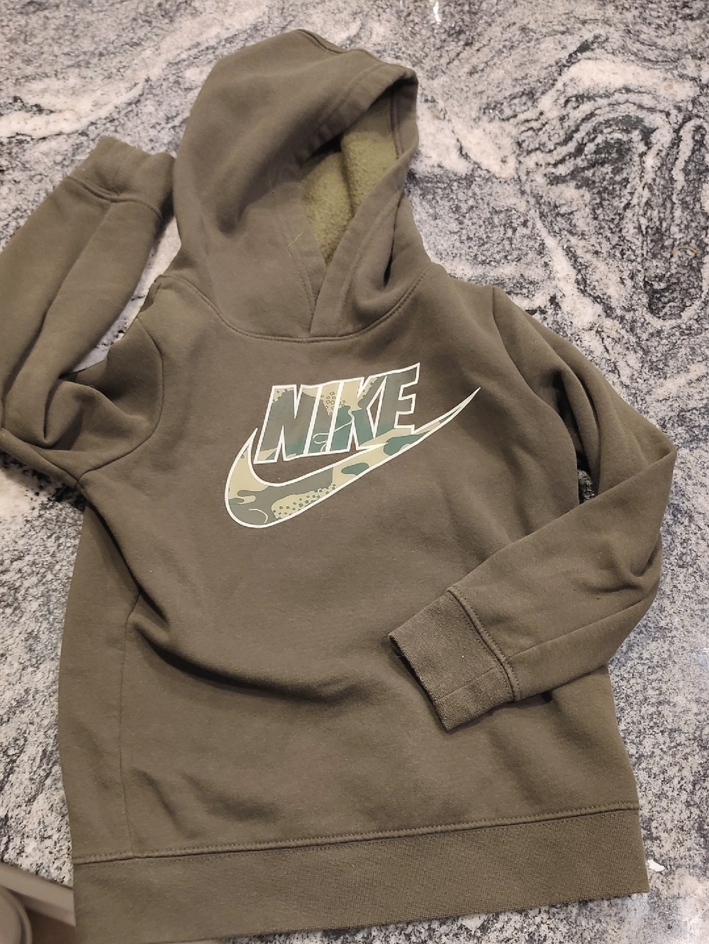 Nike Olive Green Hoodie with Camo Swoosh